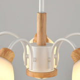 Nordic Jar Wood Metal Living Room White 8-Bulb Chandelier Image - 19