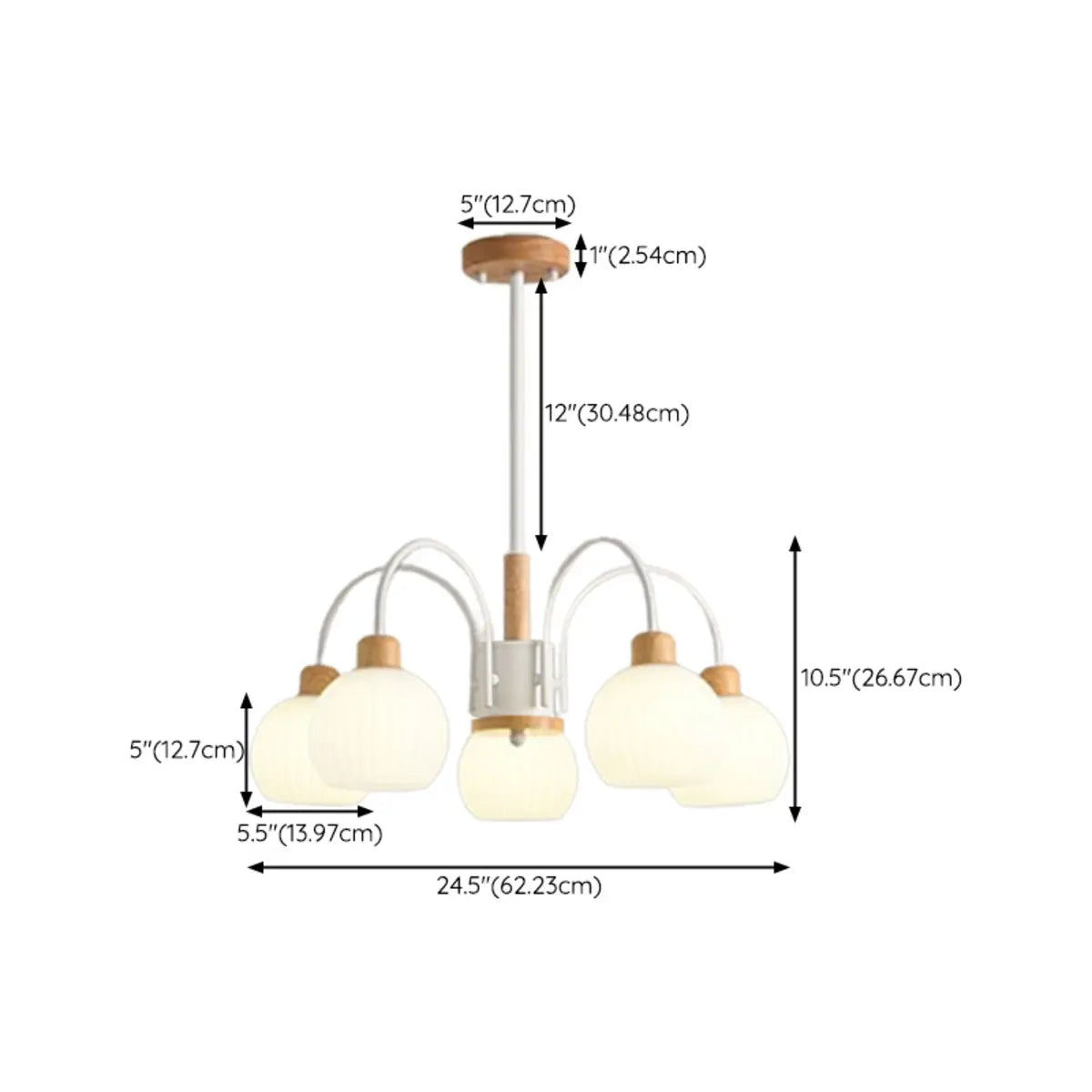 Nordic Jar Wood Metal Living Room White 8-Bulb Chandelier Image - 29