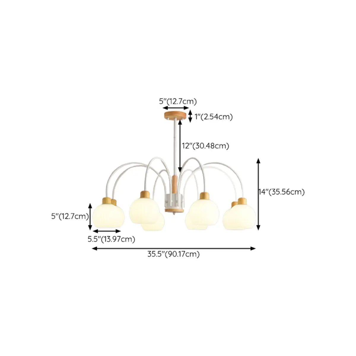 Nordic Jar Wood Metal Living Room White 8-Bulb Chandelier Image - 30