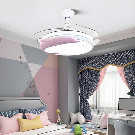 Nordic Kids Room Dolphin LED Ceiling Fan with Light Image - 1