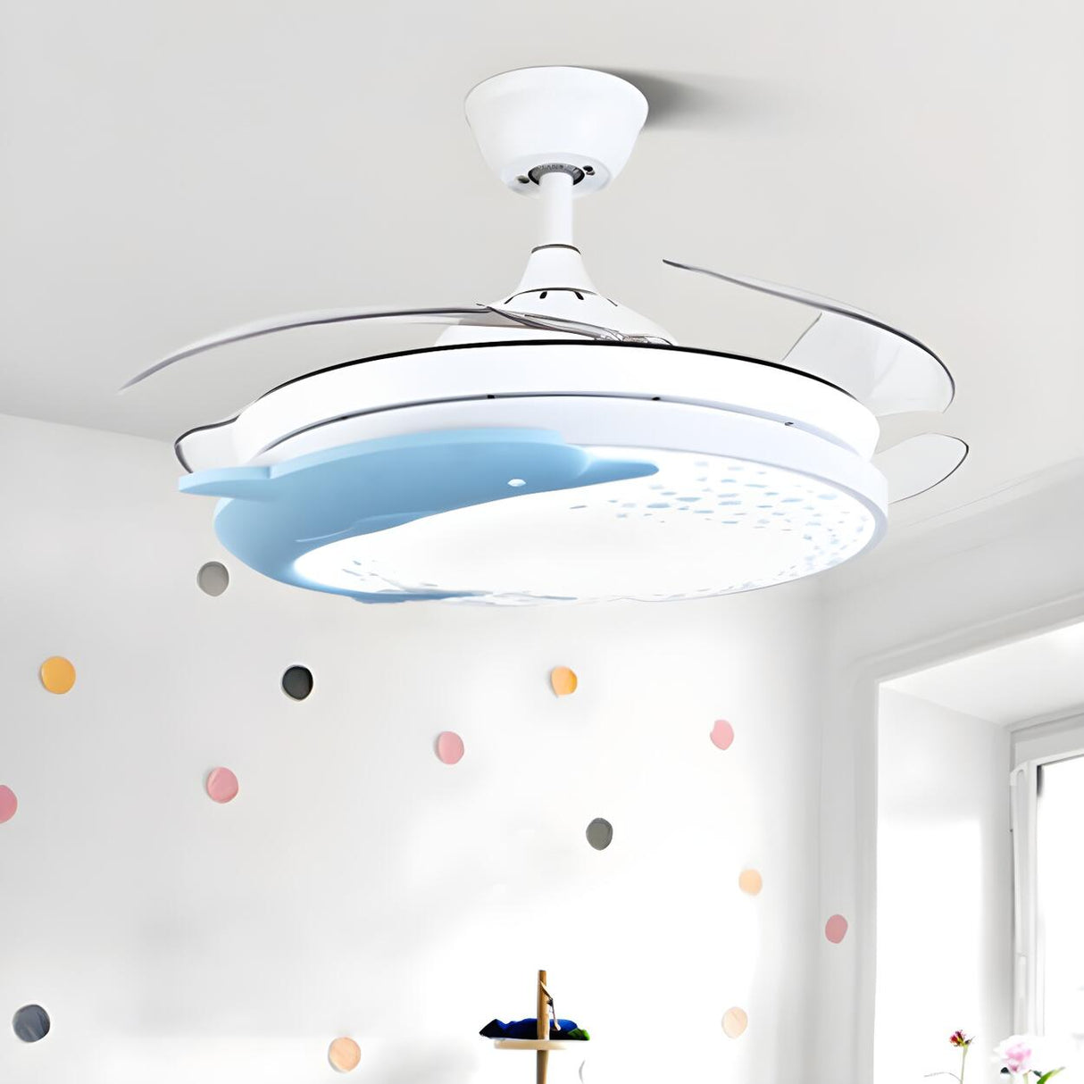 Nordic Kids Room Dolphin LED Ceiling Fan with Light Image - 14