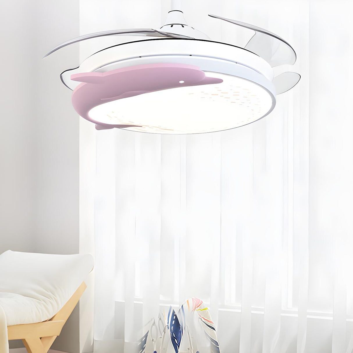 Nordic Kids Room Dolphin LED Ceiling Fan with Light Image - 15