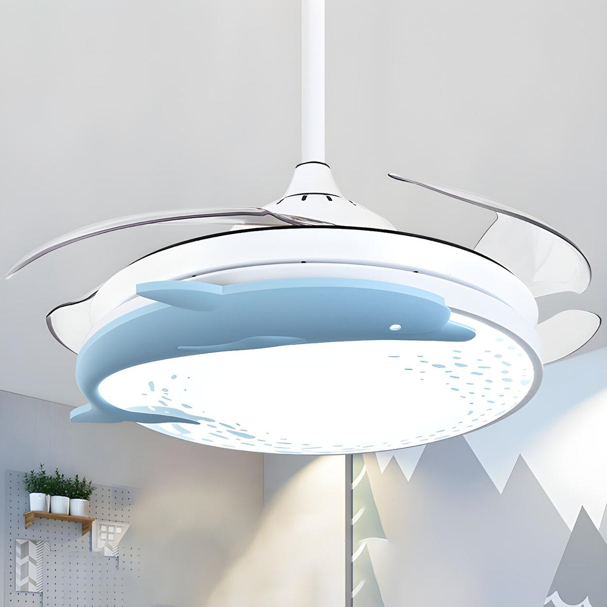 Nordic Kids Room Dolphin LED Ceiling Fan with Light Image - 16