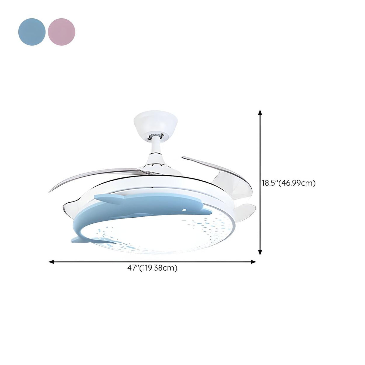 Nordic Kids Room Dolphin LED Ceiling Fan with Light Image - 19