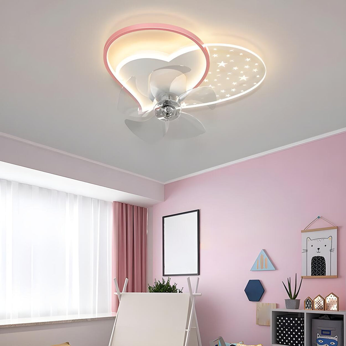 Nordic Kids Room Star-Shaped Ceiling Fan with Light Image - 19