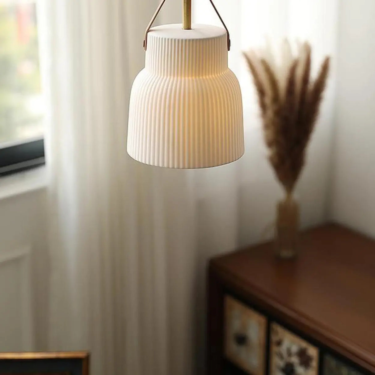 Nordic Living Room White Ceramics Cylinder Pendant Light Image - 2