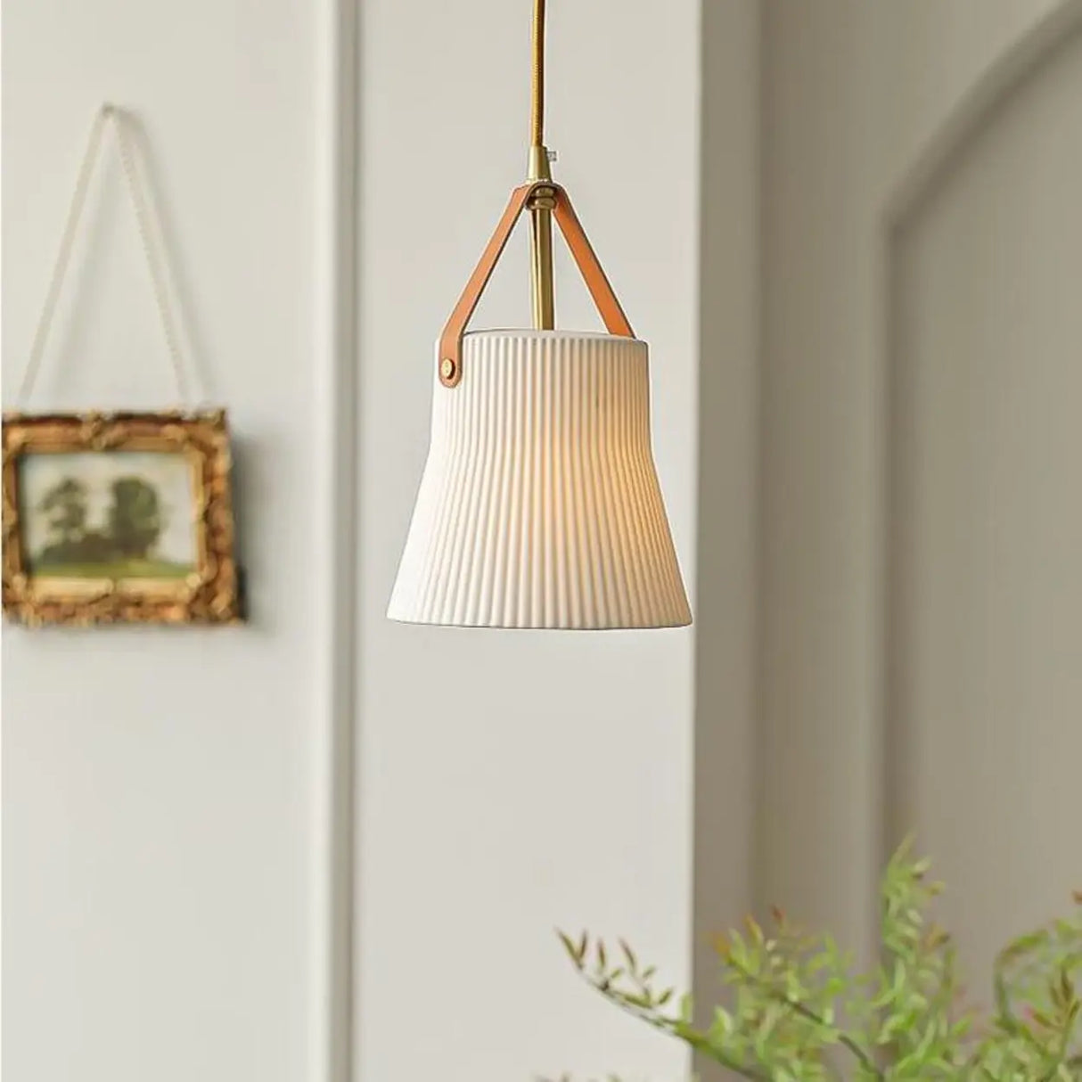 Nordic Living Room White Ceramics Cylinder Pendant Light Image - 4