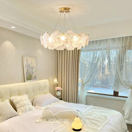 Nordic Luxury Frosted Glass Petal Bedroom Clear Chandelier Image - 1