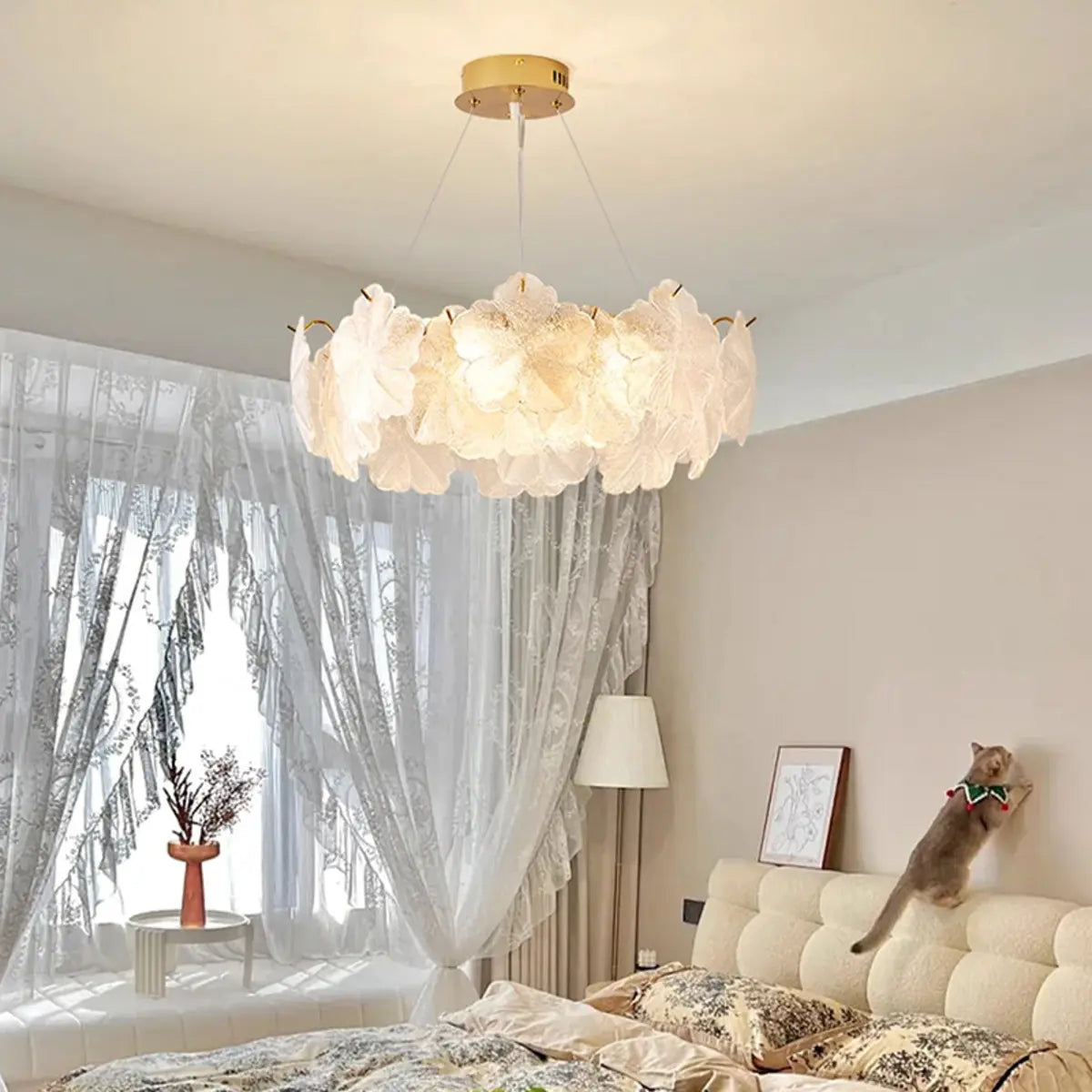 Nordic Luxury Frosted Glass Petal Bedroom Clear Chandelier Image - 14