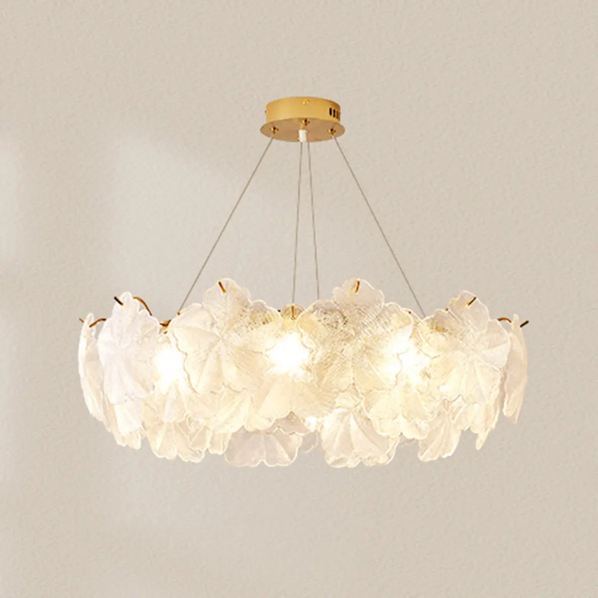 Nordic Luxury Frosted Glass Petal Bedroom Clear Chandelier Image - 3