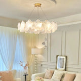 Nordic Luxury Frosted Glass Petal Bedroom Clear Chandelier Image - 4