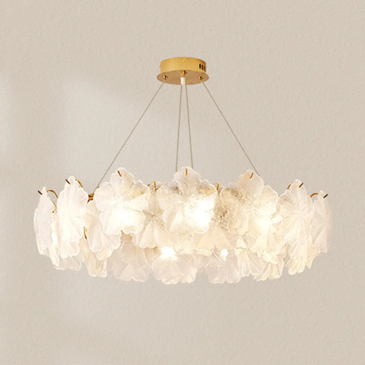 Nordic Luxury Frosted Glass Petal Bedroom Clear Chandelier Image - 5