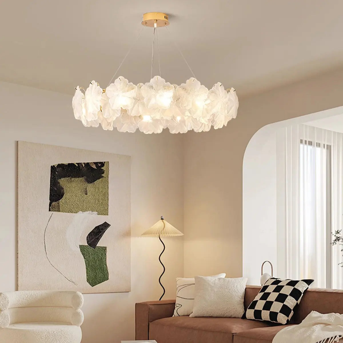 Nordic Luxury Frosted Glass Petal Bedroom Clear Chandelier Image - 6