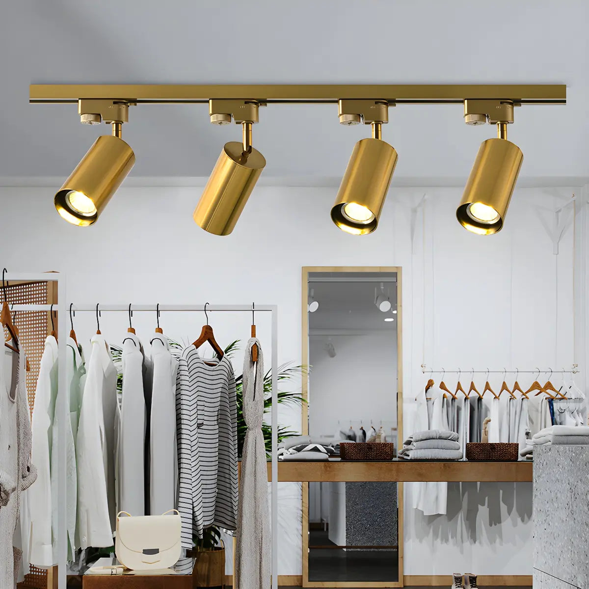 Nordic Luxury Gold Semi-Flush Linear Metal Track Light Image - 4