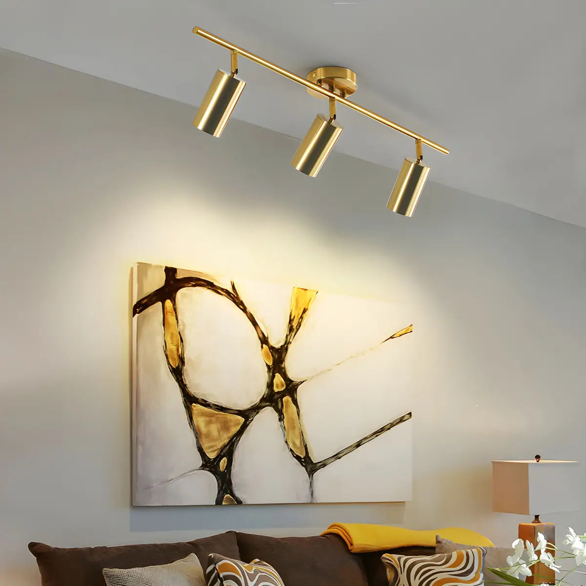 Nordic Luxury Gold Semi-Flush Linear Metal Track Light Image - 7