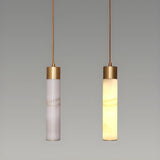 Nordic Marble Alabaster Cylinder Bedroom Pendant Light Image - 10