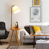 Nordic Minimalist Cylinder Wooden Side Table Floor Lamp Image - 3