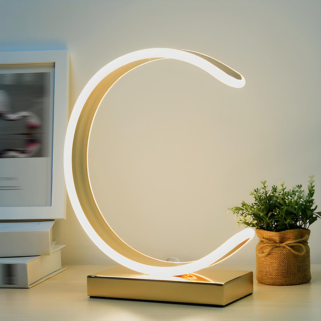 Nordic Minimalist Half Moon Aluminum LED Table Lamp Image - 4