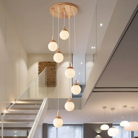 Nordic Modern Multi-Light Globe Stairwell Pendant Light Image - 1