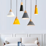 Nordic Modern Yellow Cone Wood Pendant Light Living Room Image - 1