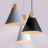 Nordic Modern Yellow Cone Wood Pendant Light Living Room Image - 11