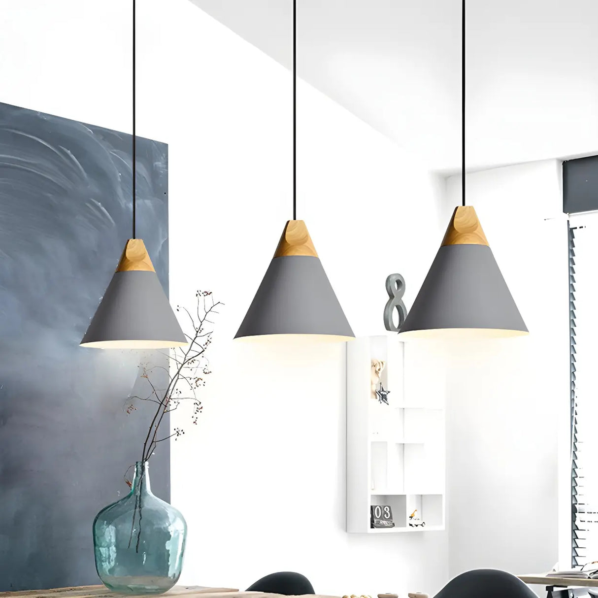 Nordic Modern Yellow Cone Wood Pendant Light Living Room Image - 21