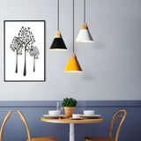 Nordic Modern Yellow Cone Wood Pendant Light Living Room Image - 24