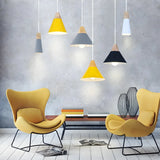 Nordic Modern Yellow Cone Wood Pendant Light Living Room Image - 29