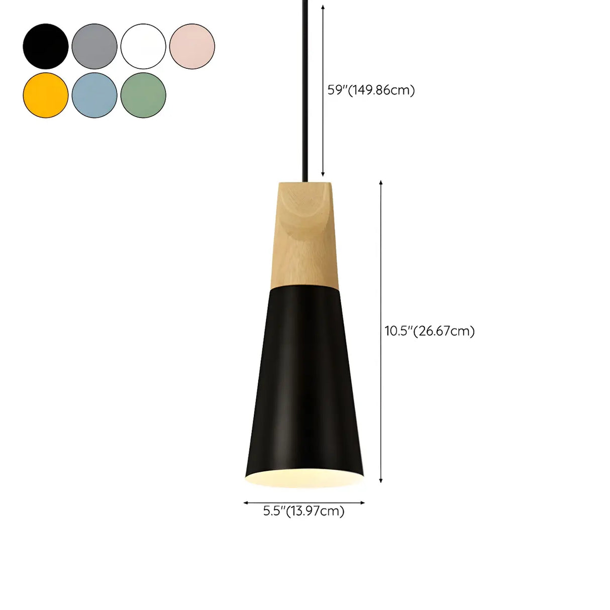 Nordic Modern Yellow Cone Wood Pendant Light Living Room 