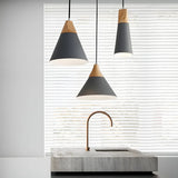 Nordic Modern Yellow Cone Wood Pendant Light Living Room Image - 4