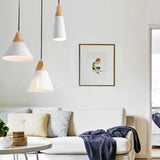 Nordic Modern Yellow Cone Wood Pendant Light Living Room Image - 7