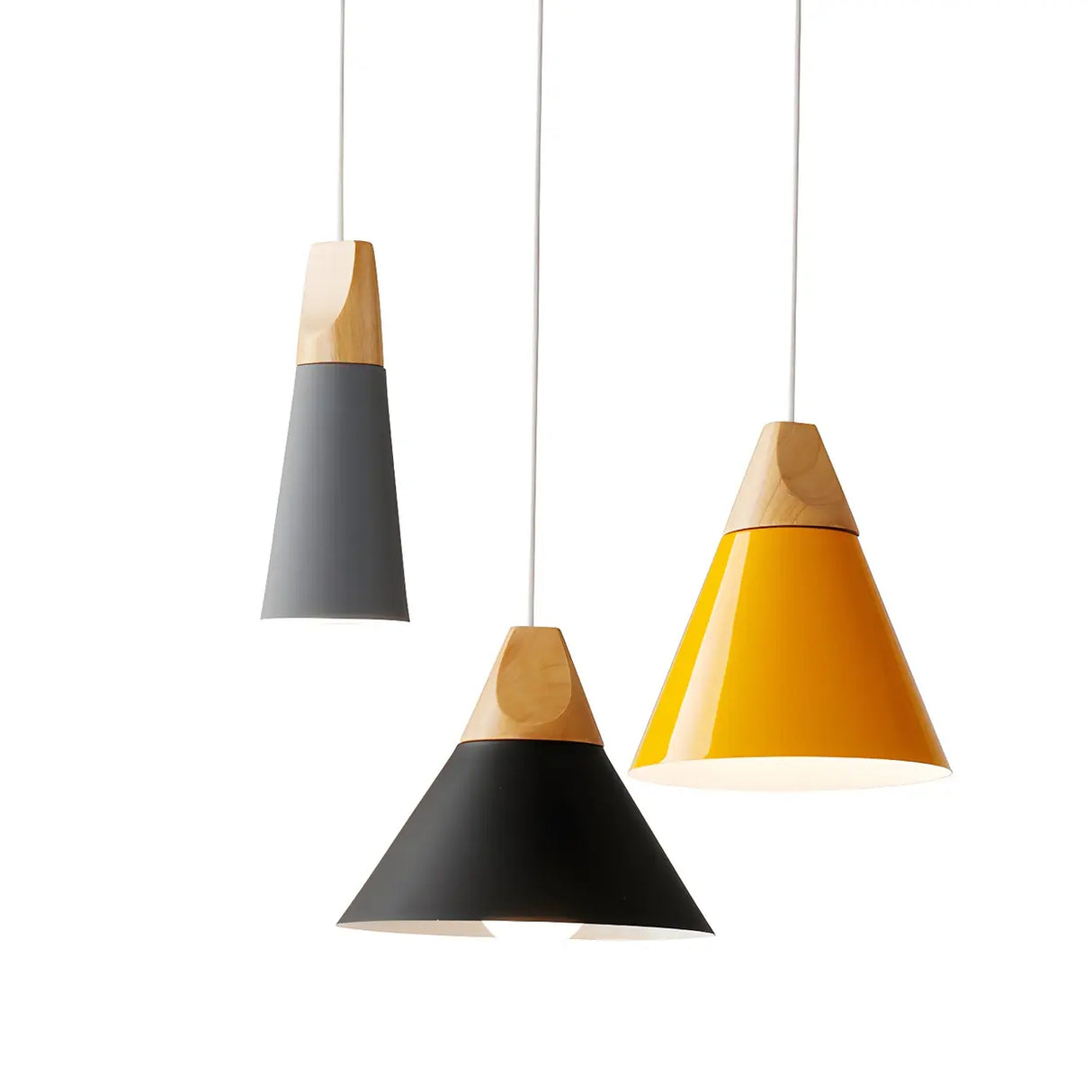 Nordic Modern Yellow Cone Wood Pendant Light Living Room Image - 9