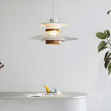 Nordic Multi-Layer White Aluminum Walnut Pendant Light Image - 4