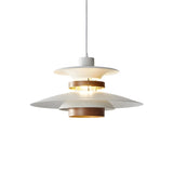 Nordic Multi-Layer White Aluminum Walnut Pendant Light Image - 5