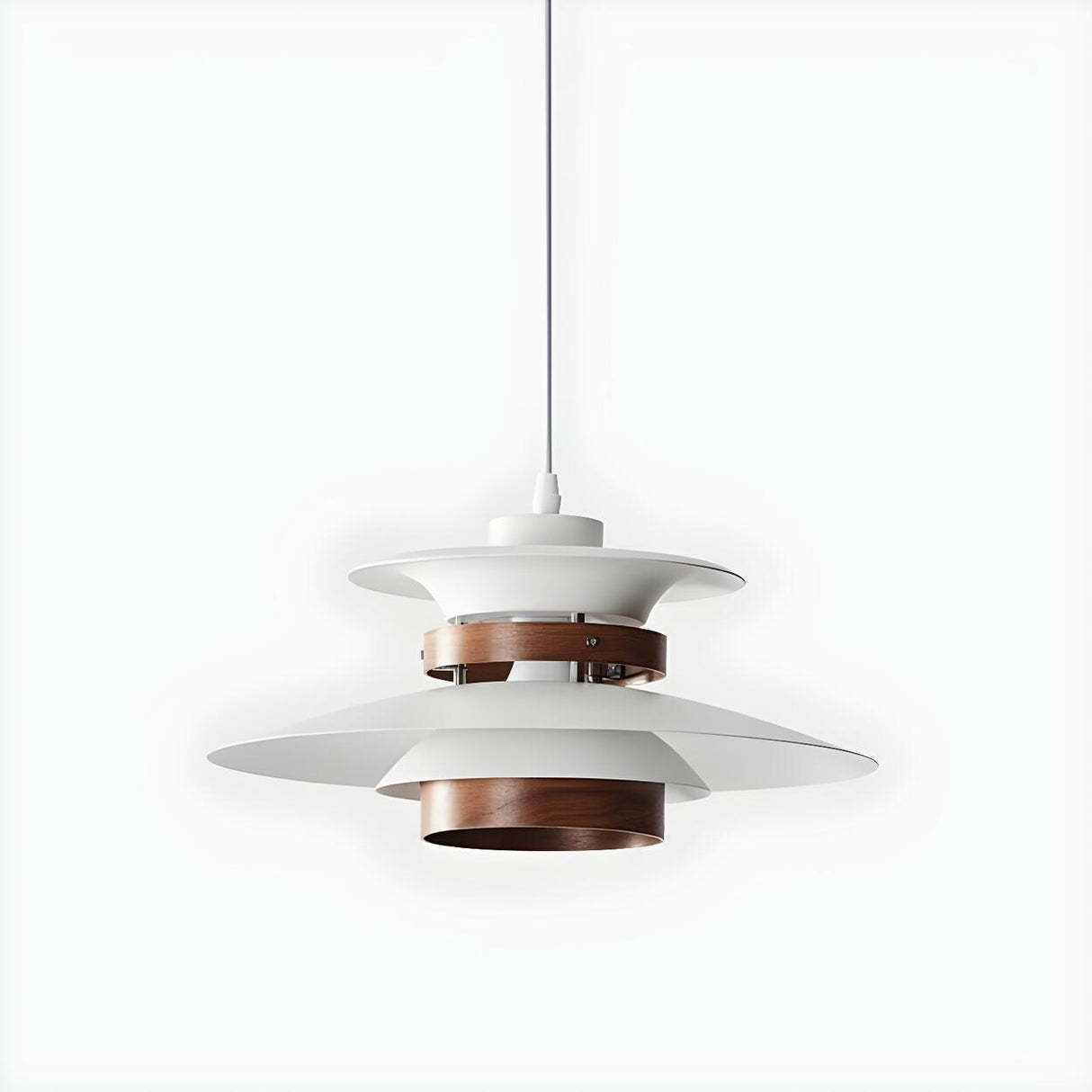 Nordic Multi-Layer White Aluminum Walnut Pendant Light Image - 6