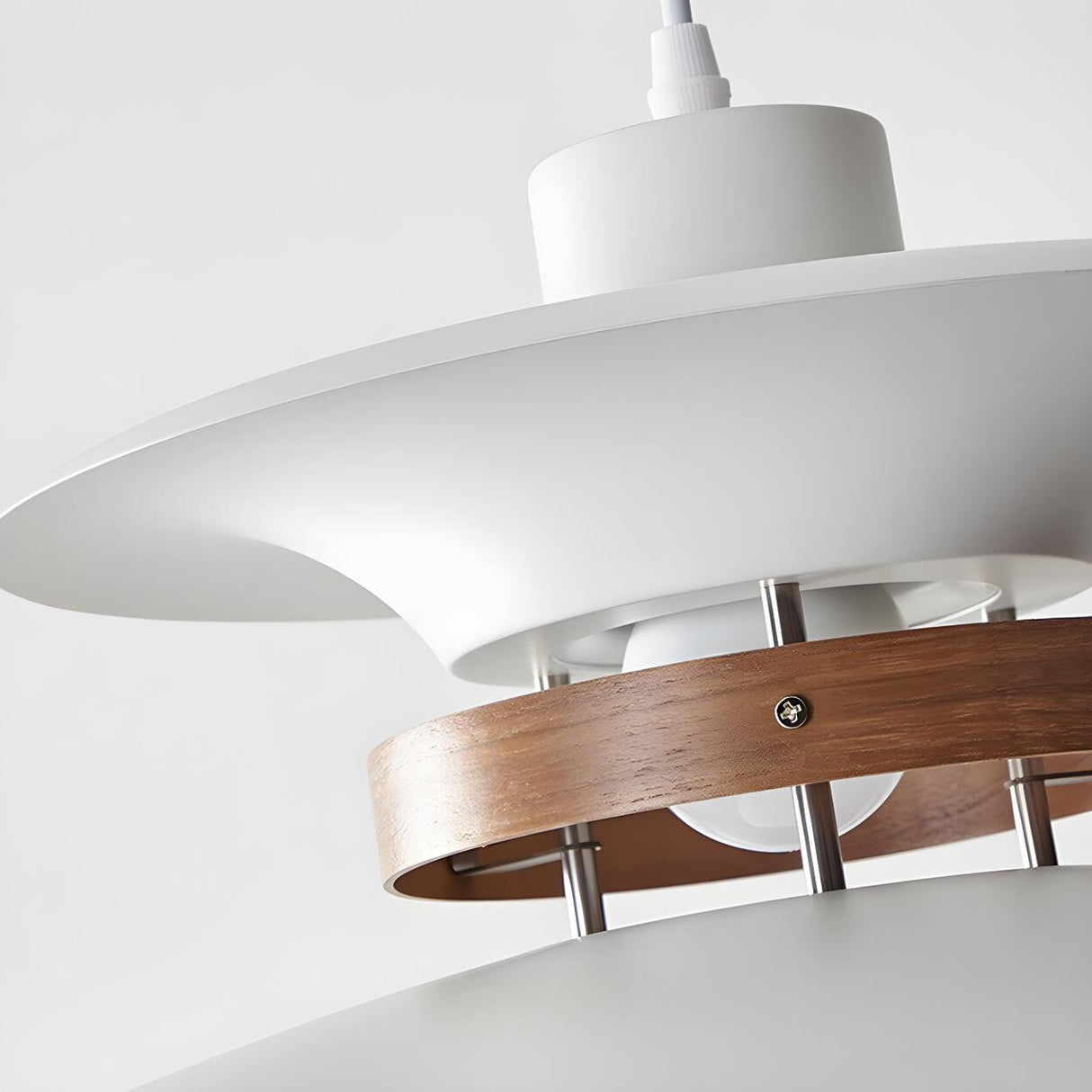 Nordic Multi-Layer White Aluminum Walnut Pendant Light Image - 7