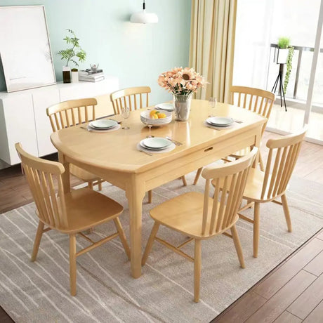 Nordic Oval Wood Dining Table Natural Finish Drop Leaf Image - 1