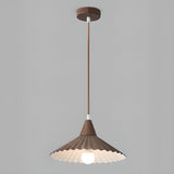 Nordic Pleated Cone Wood Color Pendant Light Dining Room Image - 10