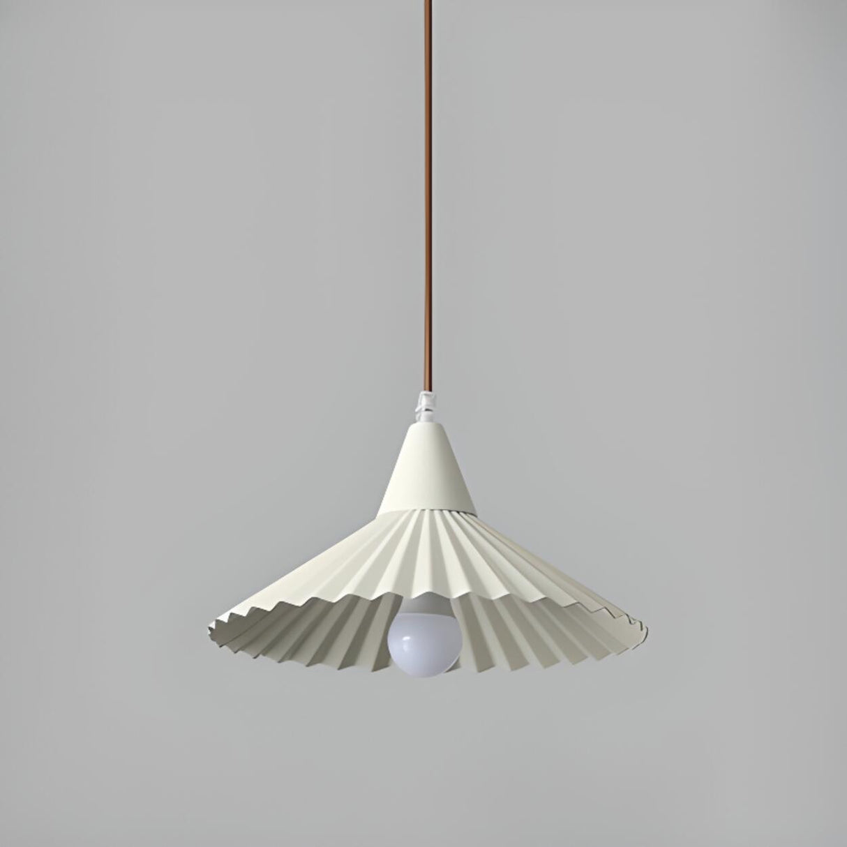 Nordic Pleated Cone Wood Color Pendant Light Dining Room Image - 11