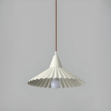 Nordic Pleated Cone Wood Color Pendant Light Dining Room Image - 11