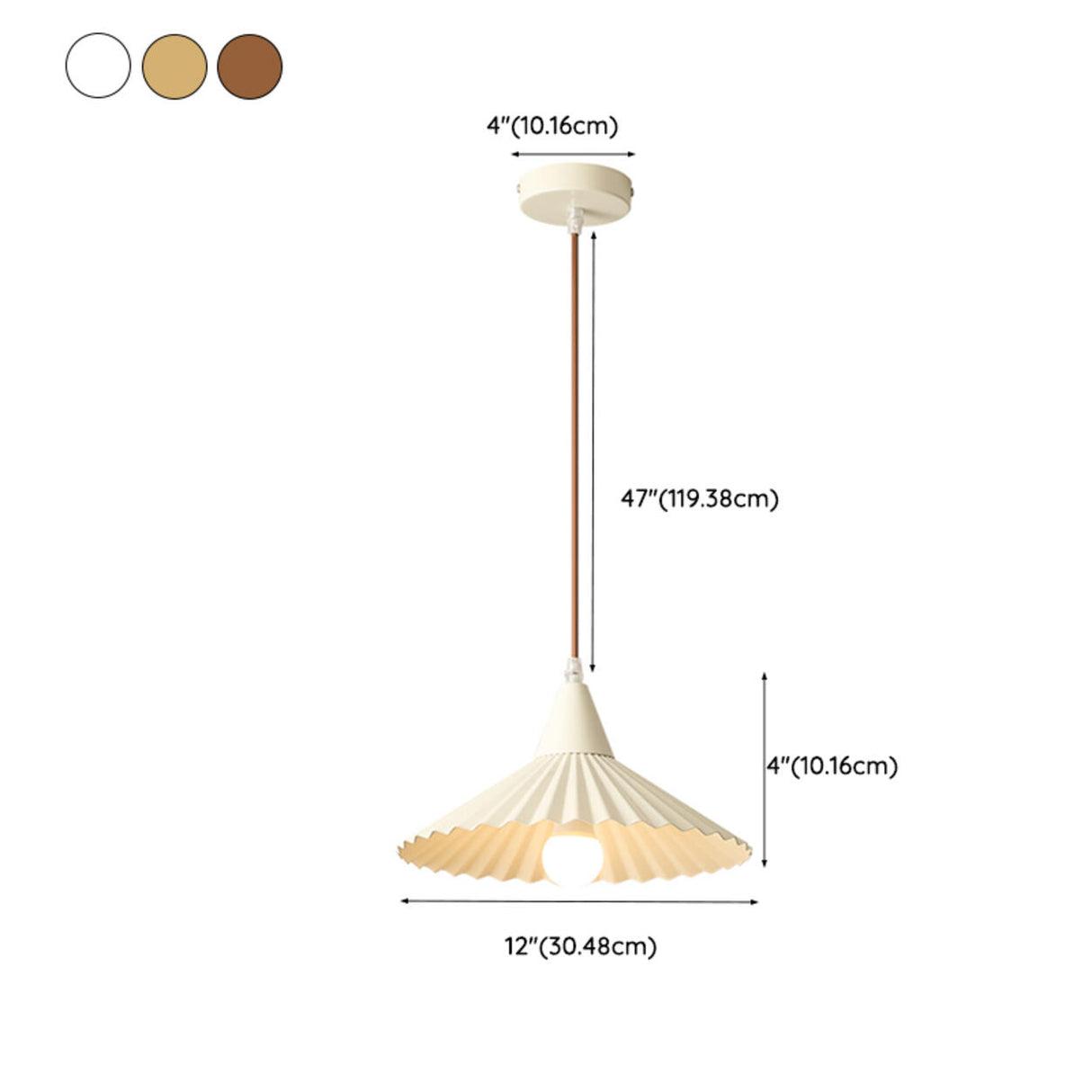 Nordic Pleated Cone Wood Color Pendant Light Dining Room 