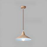 Nordic Pleated Cone Wood Color Pendant Light Dining Room Image - 3