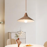 Nordic Pleated Cone Wood Color Pendant Light Dining Room Image - 4