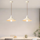 Nordic Pleated Cone Wood Color Pendant Light Dining Room Image - 6