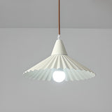 Nordic Pleated Cone Wood Color Pendant Light Dining Room Image - 9