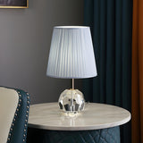 Nordic Pleated Fabric Round Crystal Base Table Lamp Image - 10