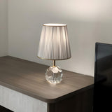 Nordic Pleated Fabric Round Crystal Base Table Lamp Image - 12