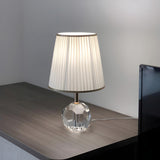 Nordic Pleated Fabric Round Crystal Base Table Lamp Image - 2