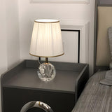 Nordic Pleated Fabric Round Crystal Base Table Lamp Image - 3