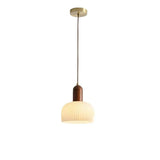 Nordic Ribbed Glass Bowl Pendant Light Adjustable Height Image - 7